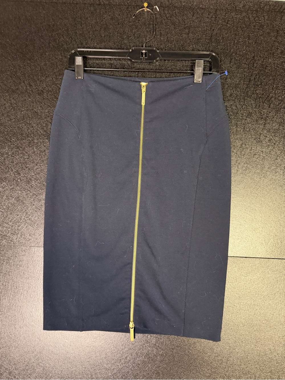 Michael Kors Navy Pencil Skirt with Gold Center Zip Sz 6
